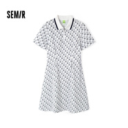 森馬（Semir）【風(fēng)格裙裝合輯】連衣裙女夏季方領(lǐng)修身收腰裙子碎花短裙新中式 G款休閑復古-白藍色調00418 180/100A/XXXL