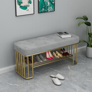 酷本北歐換鞋凳鞋柜家用門(mén)口輕奢可坐式鞋架軟包坐墊入戶(hù)玄關(guān)穿鞋凳子 金鞋架【灰色坐墊】120*35*45