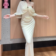 半苑  MIENYOERW裹胸連衣裙冬季女設計感法式純欲風(fēng)一字肩抹胸連衣裙女2024秋季新 米白色 【收藏關(guān)注店鋪優(yōu)先發(fā)貨】 2XL 建議121-140斤
