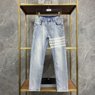 TNOM BIOWHE TB牛仔褲男新款經(jīng)典四杠條紋淺色九分褲潮流直筒休閑男裝長(cháng)褲子 灰藍色 30