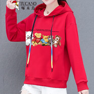 啄木鳥(niǎo)春節卡通印花衛衣女士2025新款春秋寬松洋氣連帽小個(gè)子長(cháng)袖上衣潮 9018紅色 M 建議80-95斤