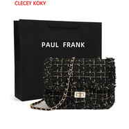 CLECEY KOKY溫柔輕奢小香風(fēng)時(shí)尚呢子鏈條包2023新款小包包女斜挎單肩包 黑色