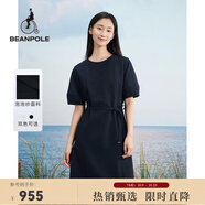 beanpole夏季新款女士泡泡紗收腰美拉藍(lán)簡(jiǎn)約優(yōu)雅短袖連衣裙 藏青色 M 165/88A