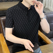 VACK夏季POLO短袖男潮流打底衫涼感寬松半袖翻領(lǐng)冰絲男士T恤短袖潮牌 黑色 L (110-130斤)