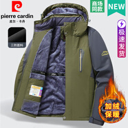 皮爾卡丹沖鋒衣男加絨加厚秋冬季棉服爸爸裝中老年人棉衣外套男羽棉襖絨服 軍綠色（升級版加絨加厚） L 【適合85-110斤】