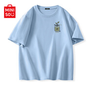 名創(chuàng)優(yōu)品（MINISO）純棉t恤男夏季2025新款衣服青少年親膚透氣時尚寬松大碼冰感短袖 冰川藍(生機胸標) L 175 (名創(chuàng)優(yōu)品 品控嚴格)