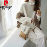 皮爾卡丹（pierre cardin）2024年新款重磅歐美高領(lǐng)羊絨衫女加厚毛衣寬松套頭慵懶風(fēng)針織打底 白色 L