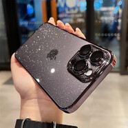 韻寧【星空閃粉帶鏡頭膜】適用蘋果16promax手機殼新款透明硬殼iPhone手機保護殼高檔13pro電鍍保護套 帶鏡頭膜【黑色】閃粉背板pc電鍍 iPhone16Pro
