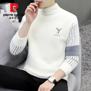 皮爾卡丹（pierre cardin）水半高領(lǐng)毛衣男士修身打底衫加絨厚純色羊毛衫秋冬季潮流線(xiàn)衣 白色 小鹿 L/170