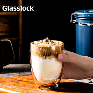 Glasslock杯子雙層咖啡玻璃杯耐熱防燙透明拿鐵牛奶家用水杯簡(jiǎn)約無(wú)柄350ml