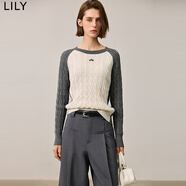 LILY冬新款女裝格雷系含綿羊毛肌理插肩袖休閑圓領(lǐng)針織衫毛衣 501灰色 S