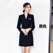 艾妃琳高級(jí)感連衣裙職業(yè)正式場(chǎng)合西裝裙工作服氣質(zhì)女春秋前臺(tái)接待工裝 長(zhǎng)袖黑色連衣裙 M建議100-110斤