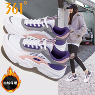 361°女鞋運動(dòng)鞋女跑步鞋老爹鞋子秋冬季透氣復古361度女鞋時(shí)尚旅游鞋R 361度白/輻射紫6612B（加絨） 37