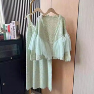 記述2024春裝新款設(shè)計感套裝吊帶連衣裙女網(wǎng)紗拼接針織開衫上衣兩件套 綠色 #M(建議85-105斤)