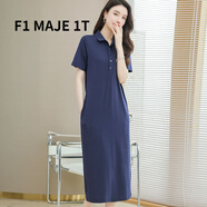 F1MAJE1T高端設(shè)計(jì)師品牌棉連衣裙女夏天過(guò)膝新款長(zhǎng)款時(shí)尚休閑襯衫裙polo裙 藍(lán)色 4XL 【建議體重151-165斤】