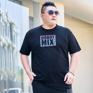 畢蒙（bimeng）胖子男裝寬松休閑短袖t恤夏季黑色體恤肥佬特大碼上衣潮 黑色 XXL
