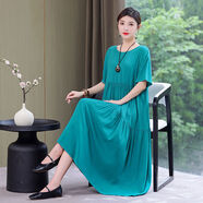 LKSX胖太太加肥加大品牌服裝新款高端媽媽棉綢連衣裙女夏季碼寬松長(cháng)裙 1號色 XL 建議90--120斤