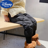 迪士尼（Disney）2024冬季新款兒童羽絨褲女童男童小童加厚寶寶外穿白鴨絨保暖垮褲 黑色 菱格 90cm