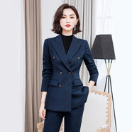 芭妃婭高端職業(yè)西裝套裝女秋冬西服時(shí)尚氣質(zhì)韓版酒店經(jīng)理工作服工裝西服 藏藍色西裝 L