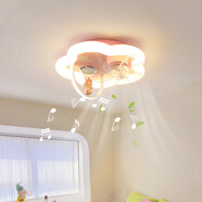 朗上照明兒童房風(fēng)扇燈男女孩臥室搖頭靜音電扇燈臥室書房藍(lán)牙音樂吸頂燈 粉色【小天使款】48CM藍(lán)牙+天貓