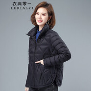 衣典零一 棉服女短款2021冬季時尚女裝冬裝新款韓版休閑女士中年小棉襖棉衣小個子冬天襖子外套 黑色 L（121-130斤）