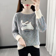 花仙醉高中生女孩加厚加絨毛衣少女秋冬裝初中生學(xué)生冬天穿的套頭打底衫 一只兔藍(lán)色[春秋] S_80-95斤 均碼
