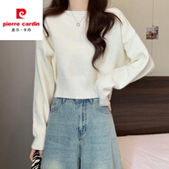 皮爾卡丹軟糯短款套頭毛衣女春秋洋氣復(fù)古慵懶風(fēng)針織打底衫小個(gè)子內(nèi)搭上衣 白色 M