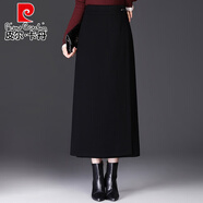 皮爾卡丹（pierre cardin）針織一片式毛呢半身裙a字包臀裙中長(cháng)款秋冬女新款垂感遮胯休閑一 黑色 L