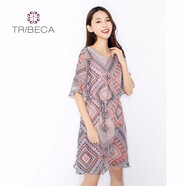 TRIBECA翠貝卡 夏季商場同款圓領寬松幾何圖案連衣裙 粉色 S