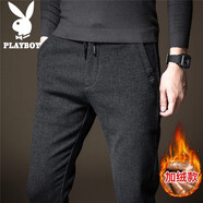 花花公子（PLAYBOY）休閑褲男商務(wù)秋冬季褲子男士直筒褲修身男褲 黑色加絨 33
