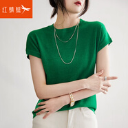 紅蜻蜓（RED DRAGONFLY） 短袖t恤女2025年春夏季新款輕薄亮絲女裝針織打底女士上衣短袖女 綠色 均碼 （適合80-130斤）