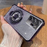 MARMOTER三星note20Ultra手機殼noto20保護硅膠套N9860全包氣囊防摔N9810透明軟殼帶支架5g男女galaxy高級 【閃粉-暗夜紫】+曲屏軟膜+旋轉陀螺支架 適用機型【三星Note20Ultra】