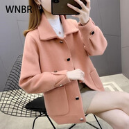 WNBR仿水貂絨外套女2025秋冬新款韓版小個(gè)子雙面毛呢開(kāi)衫加厚短款上衣 橘粉色 L 【建議95斤-105斤】