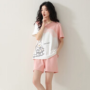 歌佰芬帶胸墊睡衣女夏季純棉短袖短褲套裝夏天女士圓領(lǐng)休閑家居服可外穿 BQ6881女（不帶胸墊） XL (120-140斤)