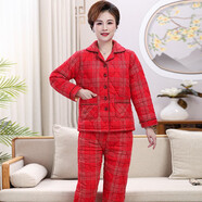 玫薇兒冬季中老年人媽媽睡衣女純棉加厚三層夾棉襖秋冬加棉保暖全棉套裝 67811 XL 【建議120-140斤】