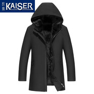凱撒（KAISER）水貂派克服男連帽整貂毛內(nèi)膽貂皮大衣男政商款廳局風尼克服公務(wù)裝 黑色 XL (175) (適合120-135斤)
