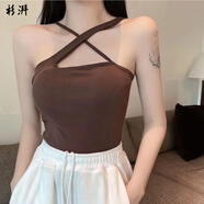 莫蓮娜吊帶背心帶胸墊新款時尚不規(guī)則斜肩交叉美背裹胸抹胸內搭外穿上衣 咖啡 M 75-100斤