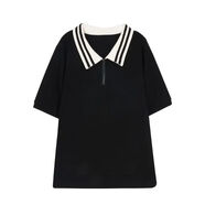 旺冉胖人女裝顯瘦款套裝夏裝大碼胖妹妹200斤韓版胖mm特夏季polo領(lǐng) 黑色【單件上衣】 XL【建議120-160】