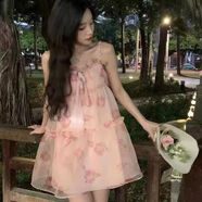 錦競(jìng) 小個(gè)子日?？纱┩矶Y服短款連衣裙初夢(mèng)POKEMENG 2022新款 銀河玫瑰 歐根紗蓬蓬娃娃吊 粉色裙子 S