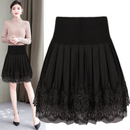 蘭威費雷秋冬季新款蕾絲高腰短裙半身裙子女a(chǎn)字裙松緊腰蓬蓬裙 黑色 3XL