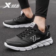 特步（XTEP）男鞋跑步鞋黑色運動鞋秋季青年網(wǎng)面透氣休閑鞋子輕便飛織學(xué)生跑鞋 黑白-革面 39