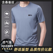 黎依奴（LISLAVE）夏季涼感桑蠶絲純色短袖T恤男針織薄款半袖商務(wù)休閑圓領(lǐng)體恤上衣 灰色46623 L（建議115-130斤）