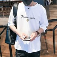 VACK男生夏季新品短袖T恤男韓版寬松半袖男生五分袖夏天男士短袖 705白色 2XL