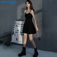 真維斯連衣裙女赫本風復古氣質v領小黑裙內搭無袖打底吊帶a字裙黑色XL