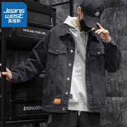 真維斯（JEANSWEST）牛仔外套男士寬松2025春季新款日系潮牌大碼男裝工裝夾克男褂子 6821黑色常規(guī) L 體重115至140斤