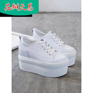 岡蹈女鞋內增高12cm春秋款的小個(gè)子12公分超高跟厚底小白鞋顯瘦10cm真 白色 36