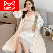 貓人（MiiOW）真絲睡衣女春秋款性感吊帶睡裙一字領(lǐng)抹胸兩件套薄款冰感夏季睡 白色7031長裙【帶胸墊】 L 女神(100斤-120斤)