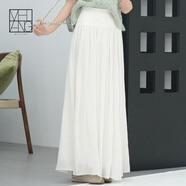 美洋（MEIYANG）玉芙半裙棉麻混紡垂墜飄逸松緊腰荷葉邊仙女白裙子高腰氣質(zhì)半身裙 米白色（長(cháng)版） XL