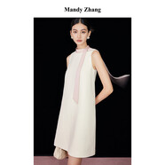 Mandy Zhang白色系帶領(lǐng)100%綿羊毛呢背心連衣裙女秋冬無袖裙子新款 奶油荼白-長款 M