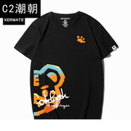 C2潮朝老虎年潮牌印花短袖男女t恤情侶裝夏裝大碼寬松上衣打底衫 黑色 S 【110-125斤】